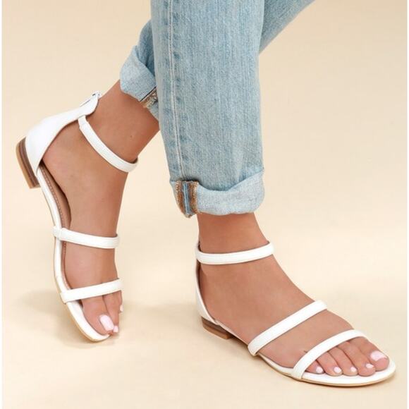 [H127] Lulus Quin White Flat Sandals, Size 10 - Picture 1 of 12